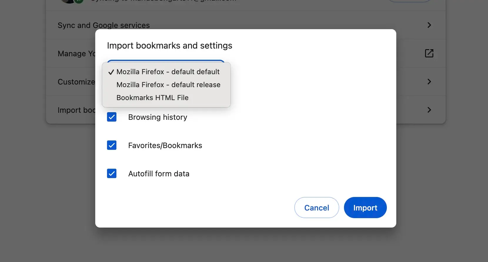 Step 4: Choose 'Bookmarks HTML File'