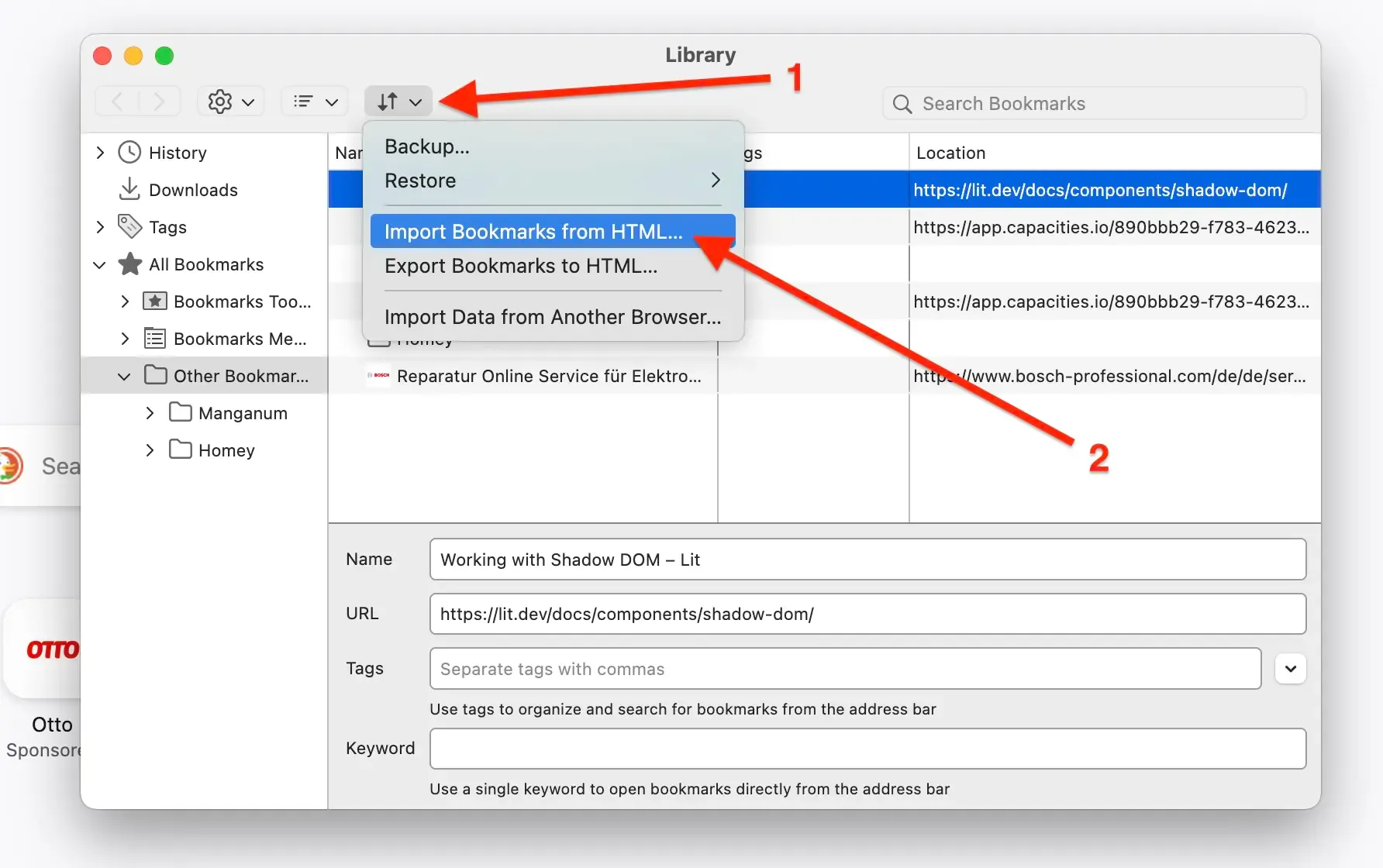 Step 4: Click Import Bookmarks from HTML